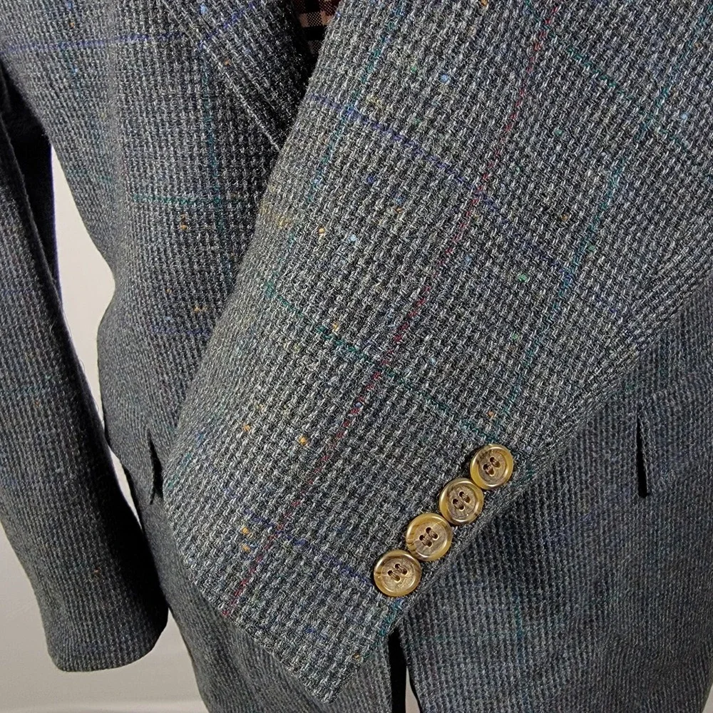 VTG Evan Picone Men's Tweed Sport Coat Blazer‎ Two Button Navy Plaid Wool Sz 44L